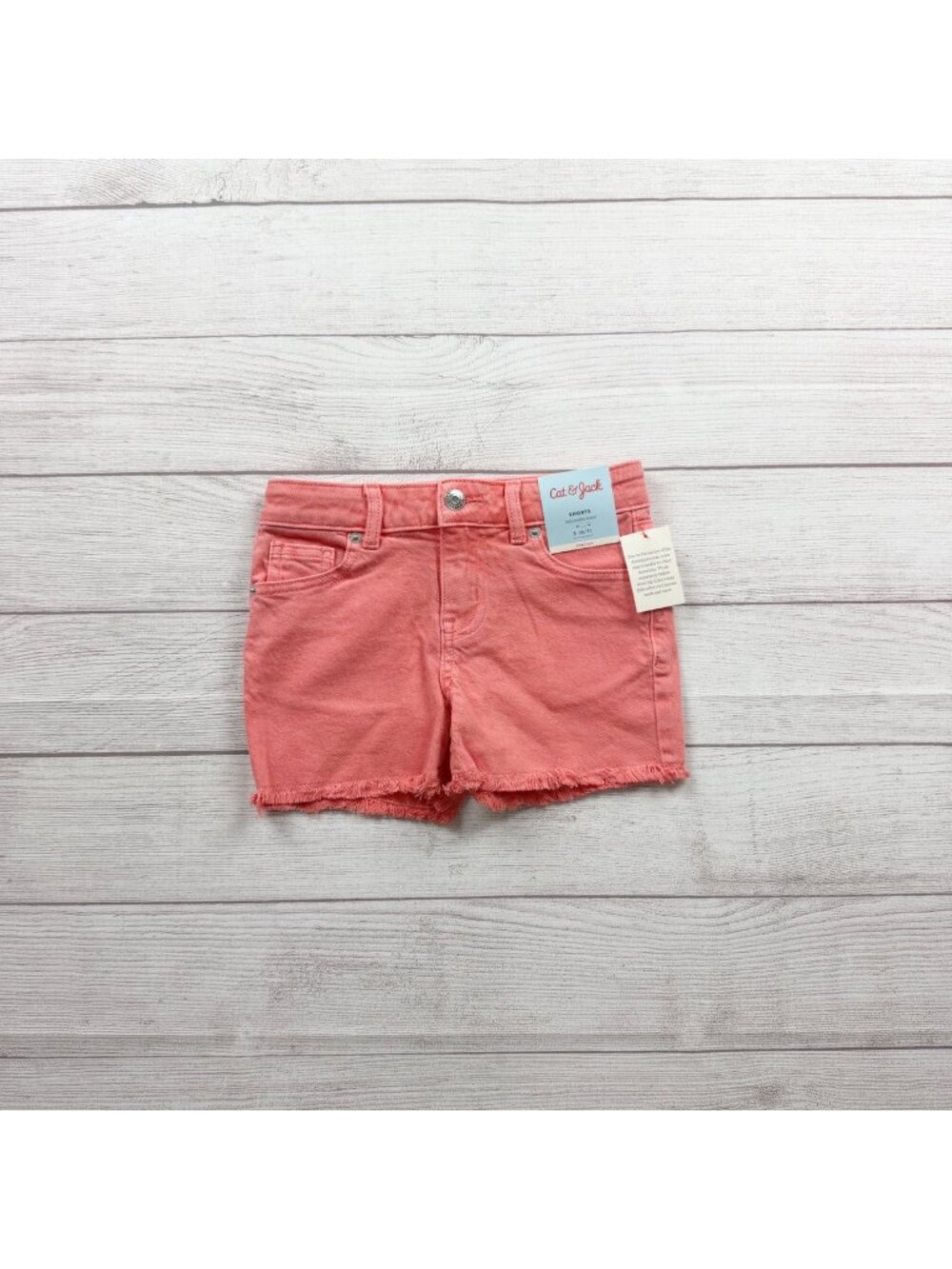 Cat & Jack Girls Coral Pink Stretch Denim Shorts Frayed Hem NWT S 6-7